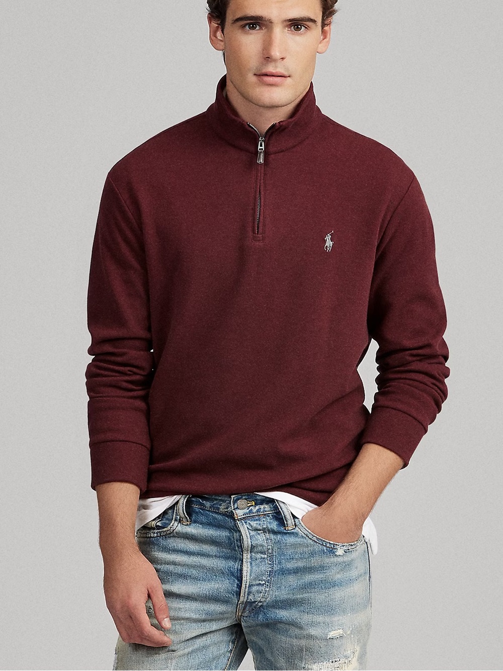 Polo Ralph Lauren Estate Rib Quarter Zip Pullover Sweater Burgundy Size Small